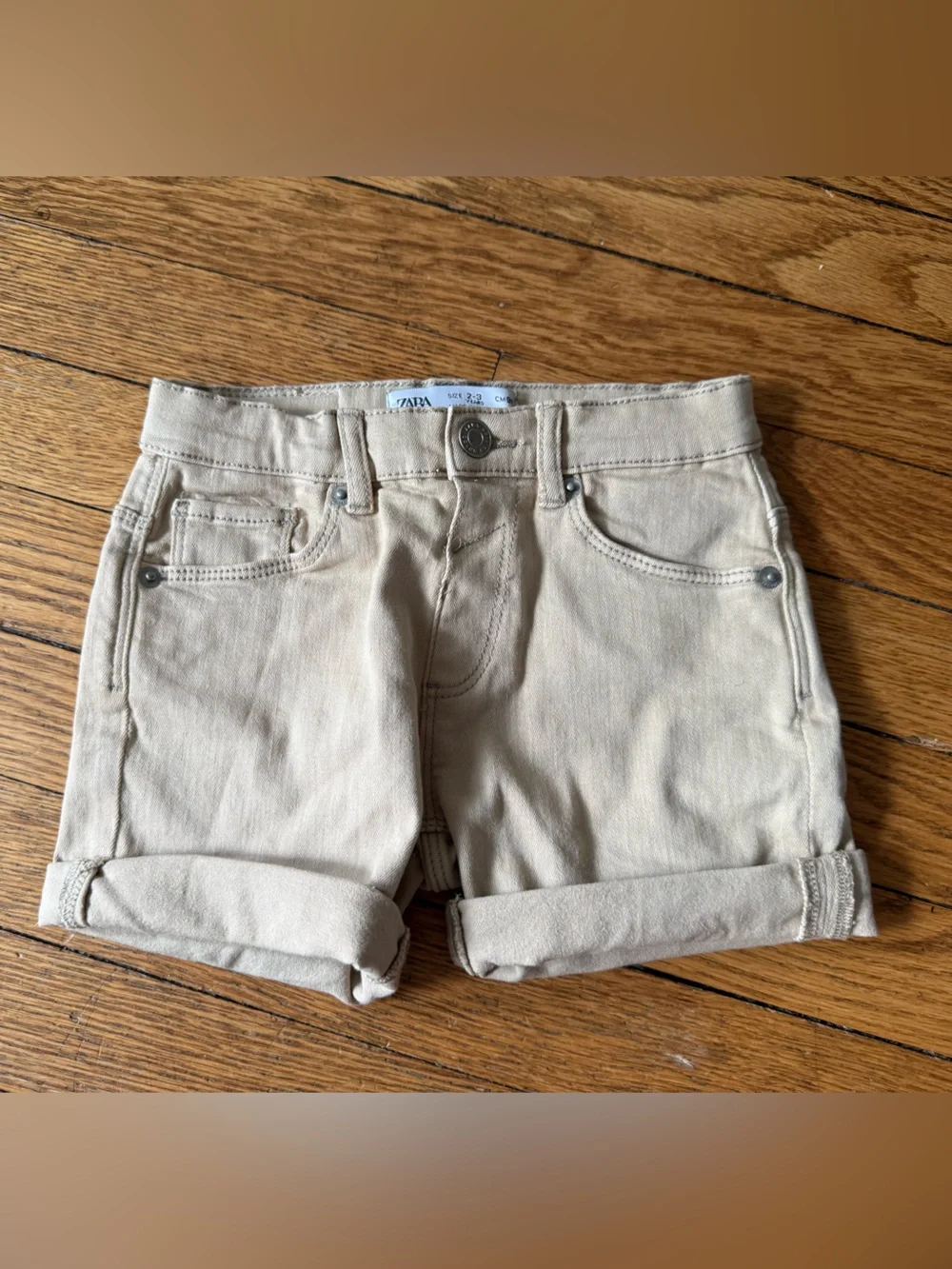 Zara Kids Khaki Roll-Cuff Shorts - Size 2 / 3